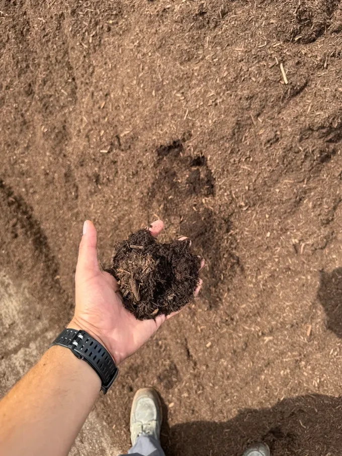 Rich dark compost ready for use in a garden bed